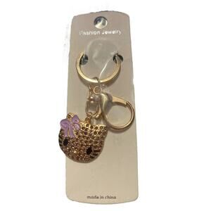 Kitty Keychain Handbag Charm Rhinestones Bow